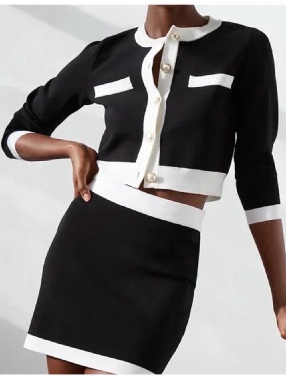 Aritzia size S legacy Black and white Pearl-Button Cropped Cardigan